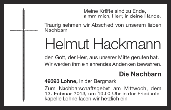 Anzeige von Helmut Hackmann von OM-Medien